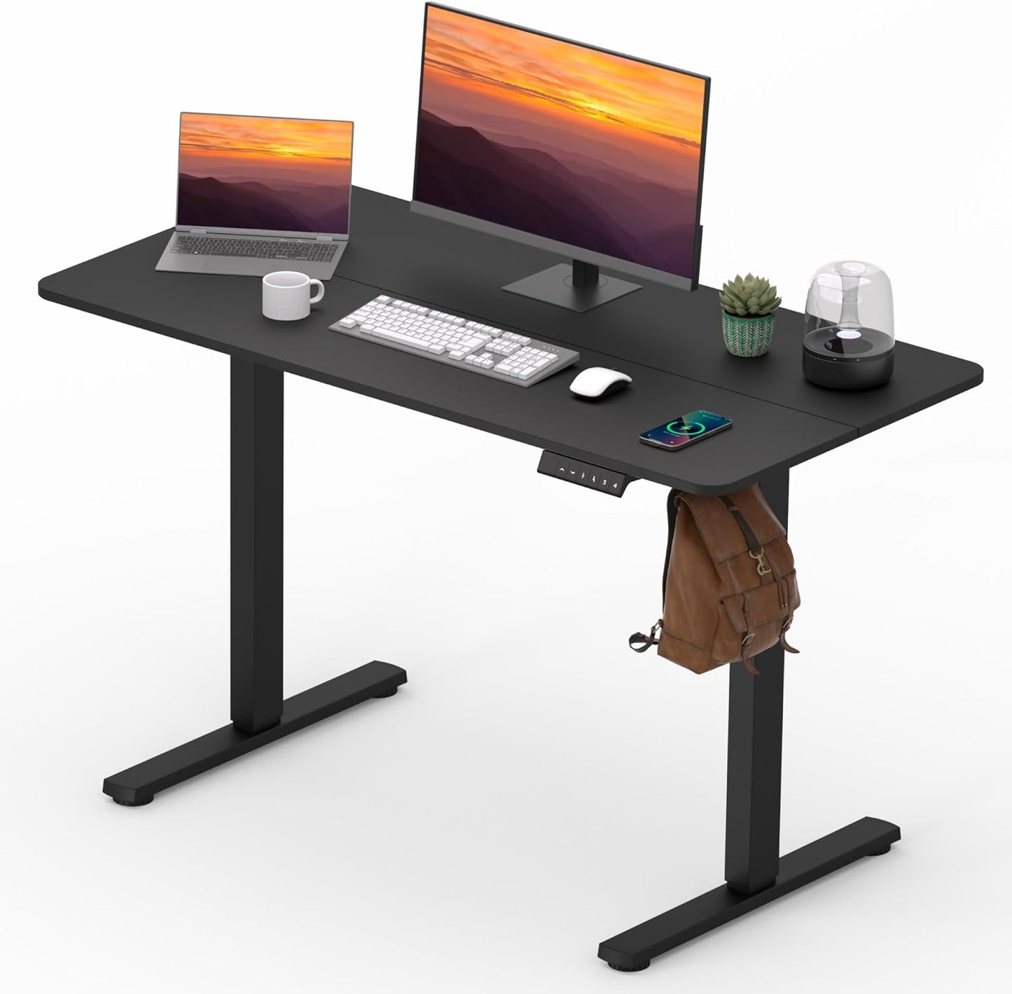 Adjustable Stand Up Desk with Memory Preset, Standing Desks 55 x 24 Inch Electric Home Office Desk Computer Workstation Splice Black Top + Black Frame