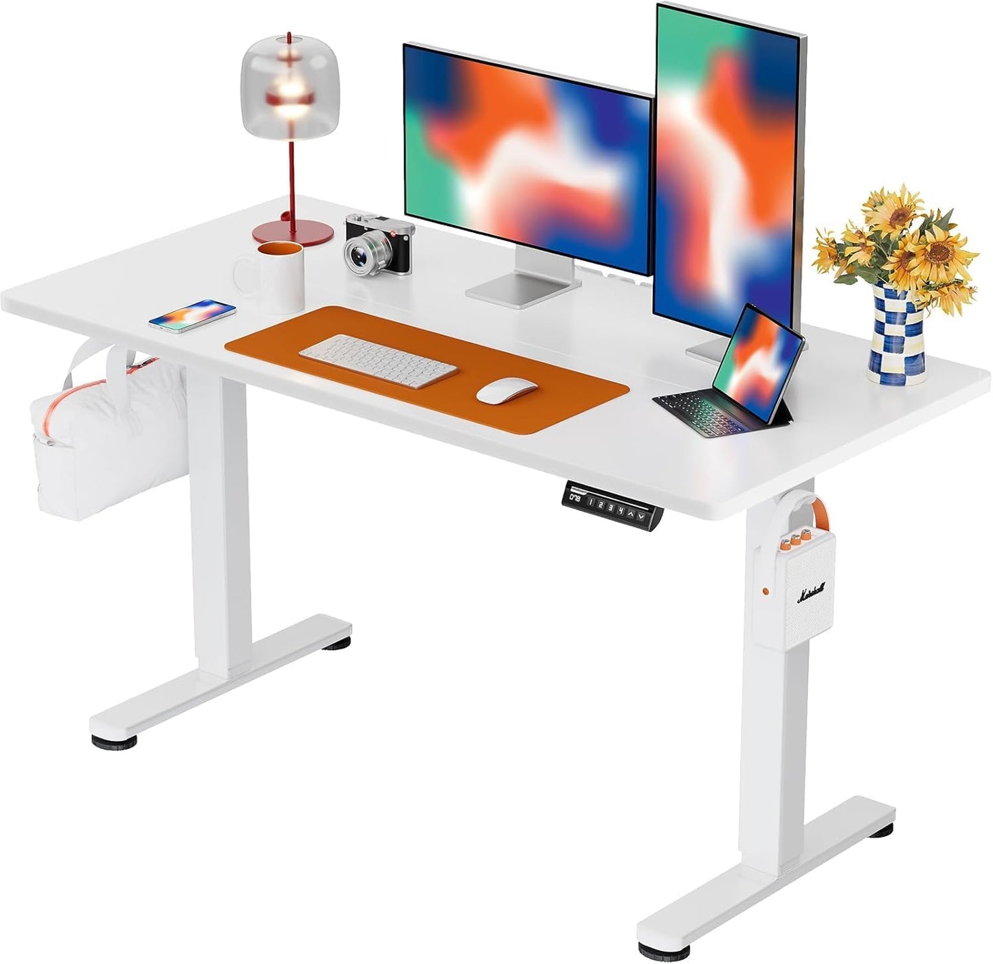 Height Adjustable Electric Standing Desk, Sit Stand up Desk, Memory Computer Home Office Desk with Two-Piece Desktop (Black, 48 * 24 Inch)