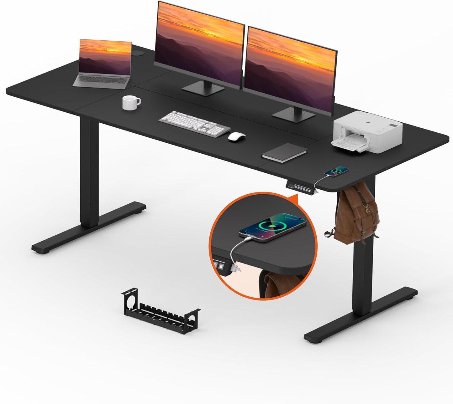 Adjustable Stand Up Desk with Memory Preset, Standing Desks 55 x 24 Inch Electric Home Office Desk Computer Workstation Splice Black Top + Black Frame
