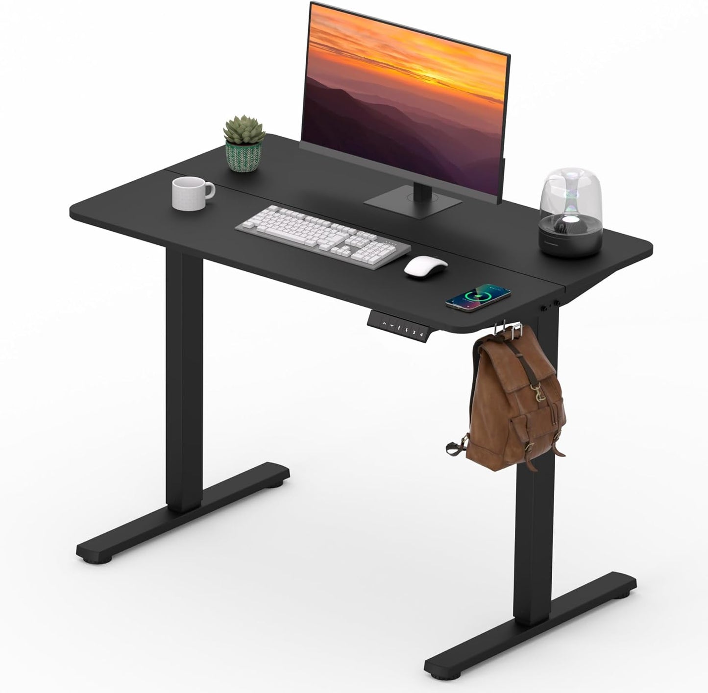 Adjustable Stand Up Desk with Memory Preset, Standing Desks 55 x 24 Inch Electric Home Office Desk Computer Workstation Splice Black Top + Black Frame
