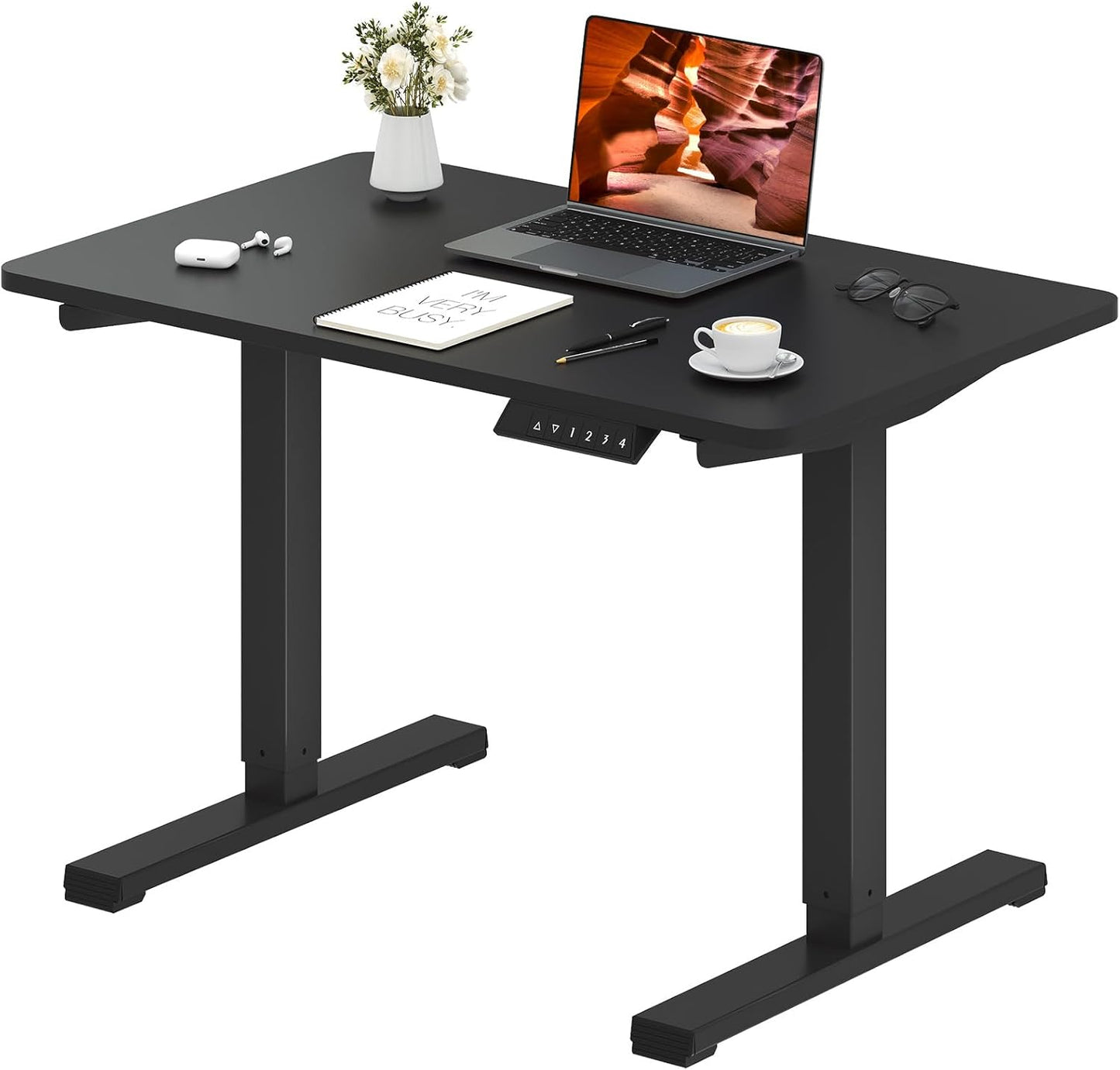 Adjustable Stand Up Desk with Memory Preset, Standing Desks 55 x 24 Inch Electric Home Office Desk Computer Workstation Splice Black Top + Black Frame