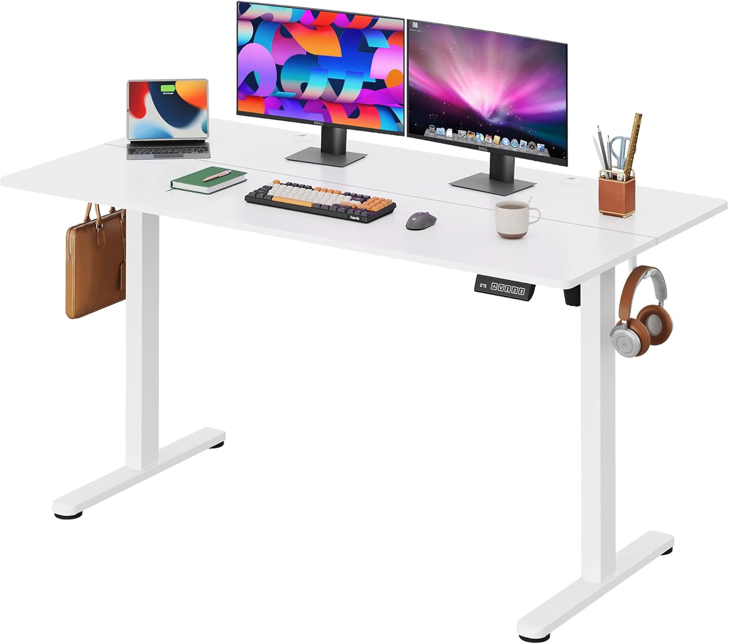 DEVAISE Electric Standing Desk, 63 X 28 Inches Adjustable Height Stand up Desk for Home Office, Large Ergonomic Sit to Stand Desk with Headphone Hook, 3 Memory Preset Computer Desk, Maple