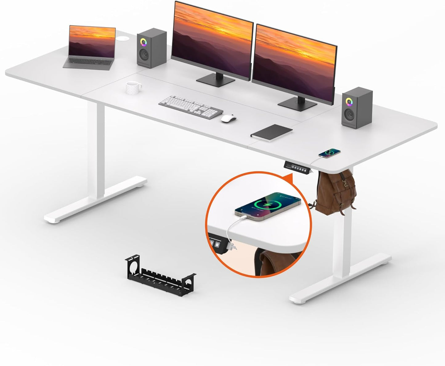 Adjustable Stand Up Desk with Memory Preset, Standing Desks 55 x 24 Inch Electric Home Office Desk Computer Workstation Splice Black Top + Black Frame