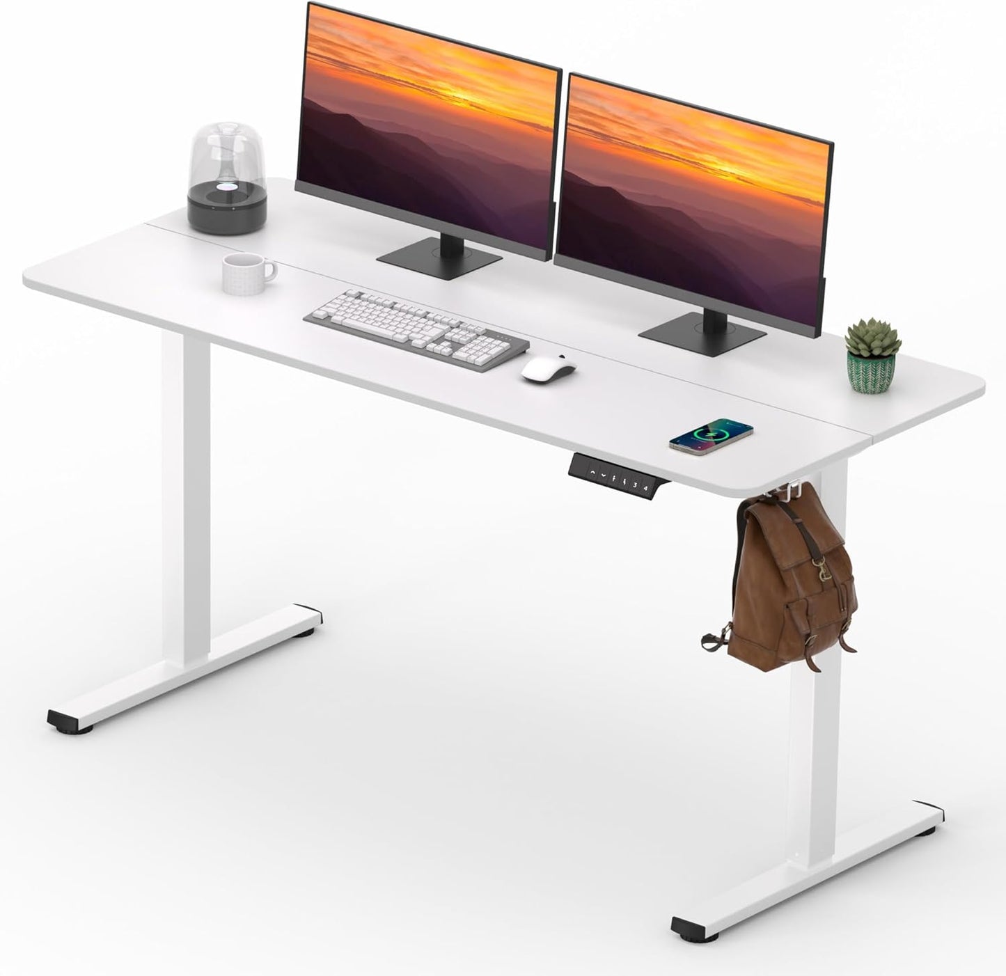 Adjustable Stand Up Desk with Memory Preset, Standing Desks 55 x 24 Inch Electric Home Office Desk Computer Workstation Splice Black Top + Black Frame
