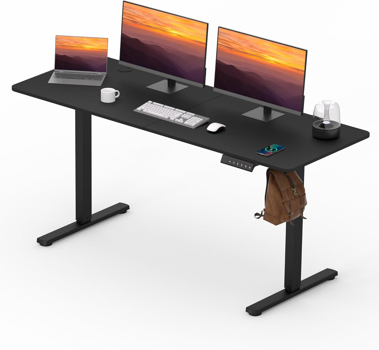 Adjustable Stand Up Desk with Memory Preset, Standing Desks 55 x 24 Inch Electric Home Office Desk Computer Workstation Splice Black Top + Black Frame