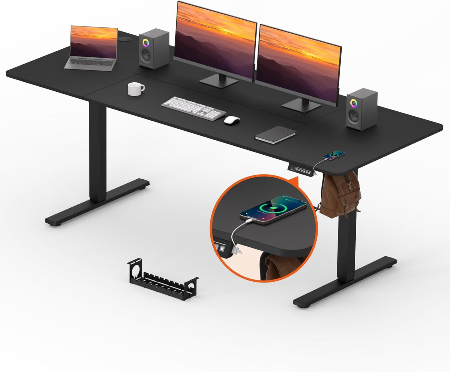 Adjustable Stand Up Desk with Memory Preset, Standing Desks 55 x 24 Inch Electric Home Office Desk Computer Workstation Splice Black Top + Black Frame