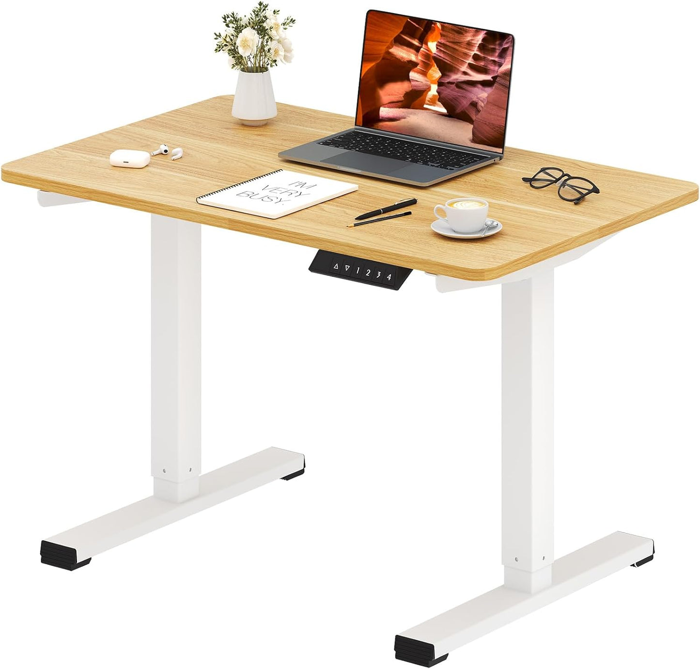 Adjustable Stand Up Desk with Memory Preset, Standing Desks 55 x 24 Inch Electric Home Office Desk Computer Workstation Splice Black Top + Black Frame