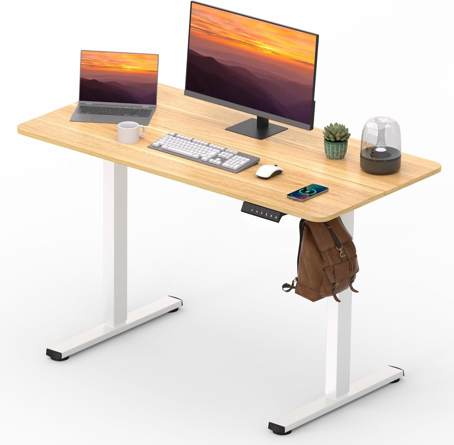 Adjustable Stand Up Desk with Memory Preset, Standing Desks 55 x 24 Inch Electric Home Office Desk Computer Workstation Splice Black Top + Black Frame
