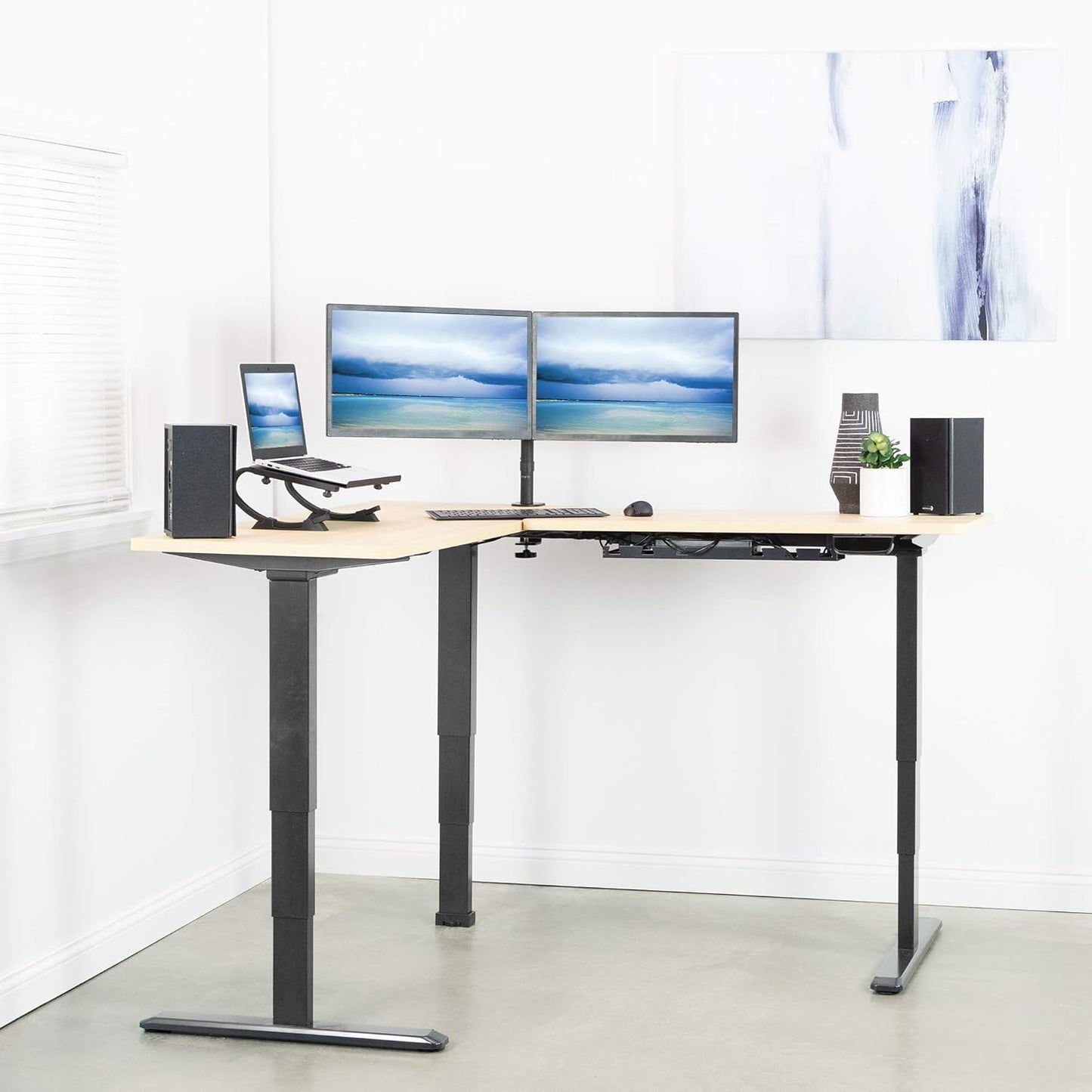 VIVO Electric Motor Sit Standing Height Adjustable Corner 3 Leg Desk Frame, Frame Only, Sit Stand Ergonomic L Frame, DESK-V133E