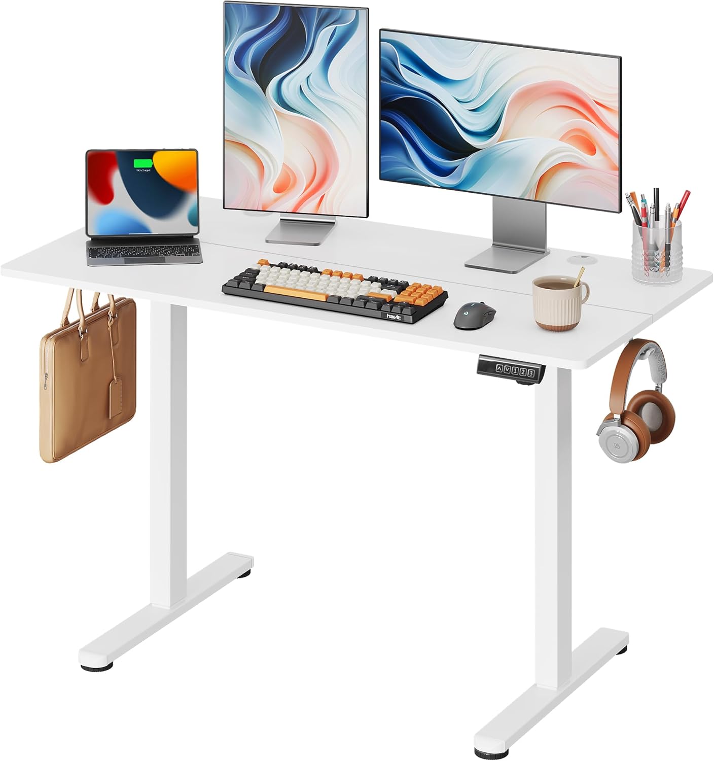 DEVAISE Electric Standing Desk, 63 X 28 Inches Adjustable Height Stand up Desk for Home Office, Large Ergonomic Sit to Stand Desk with Headphone Hook, 3 Memory Preset Computer Desk, Maple