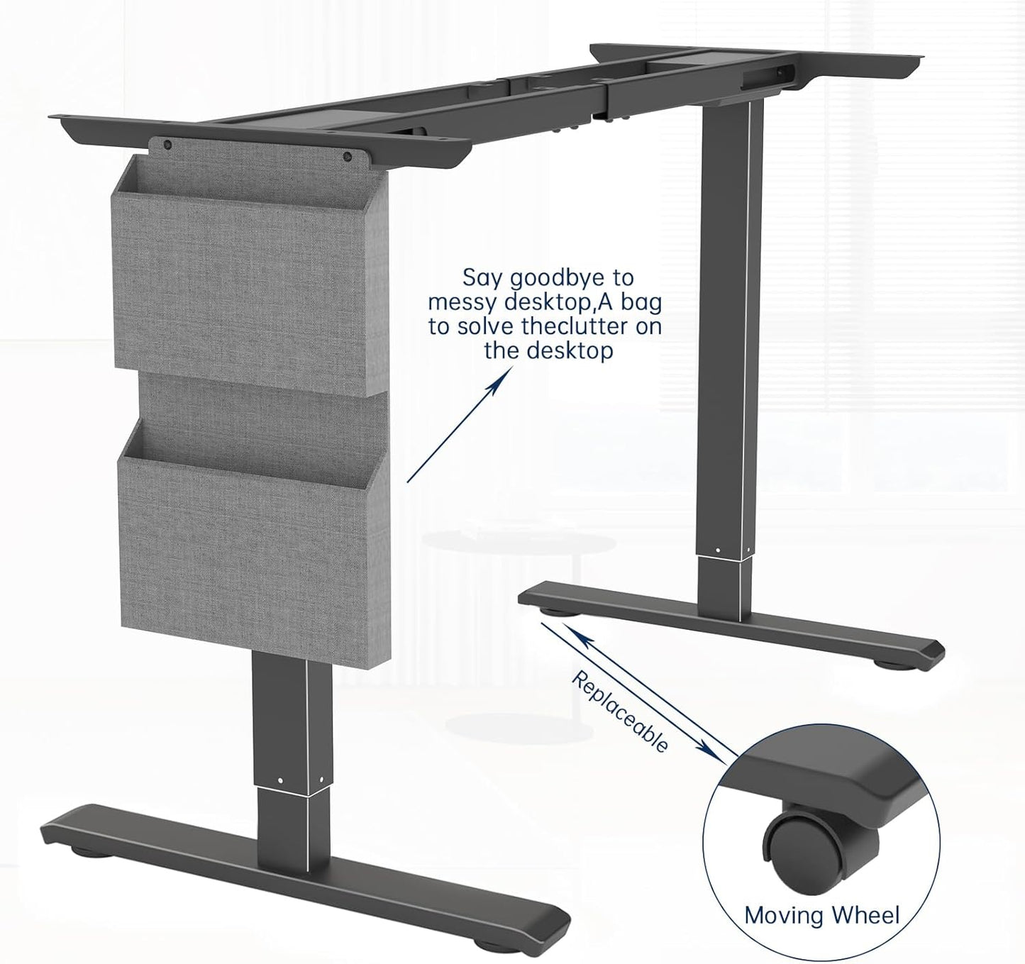 Dual Motor Standing Desk Frame Electric Adjustable Legs, Workstation Standing Desk Legs, with Storage Bag, Headphone Hook, and Caster Wheels