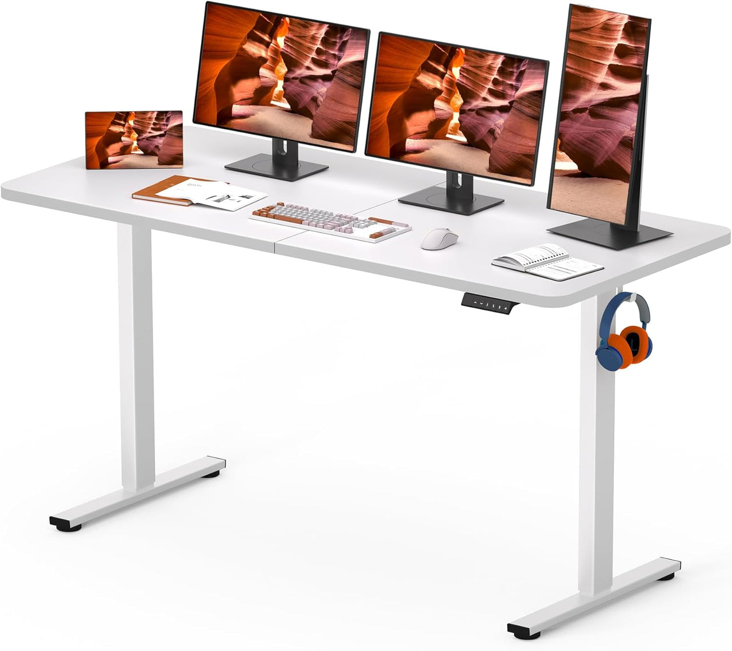 Adjustable Stand Up Desk with Memory Preset, Standing Desks 55 x 24 Inch Electric Home Office Desk Computer Workstation Splice Black Top + Black Frame