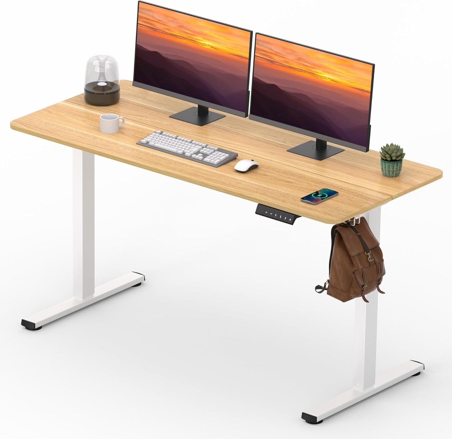 Adjustable Stand Up Desk with Memory Preset, Standing Desks 55 x 24 Inch Electric Home Office Desk Computer Workstation Splice Black Top + Black Frame