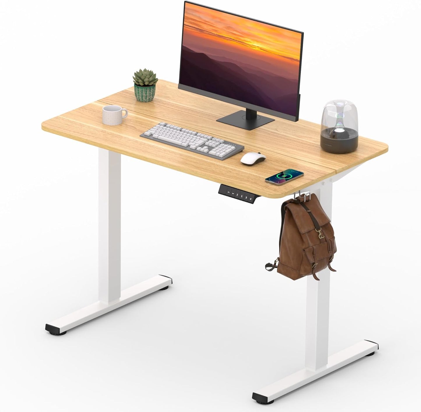 Adjustable Stand Up Desk with Memory Preset, Standing Desks 55 x 24 Inch Electric Home Office Desk Computer Workstation Splice Black Top + Black Frame