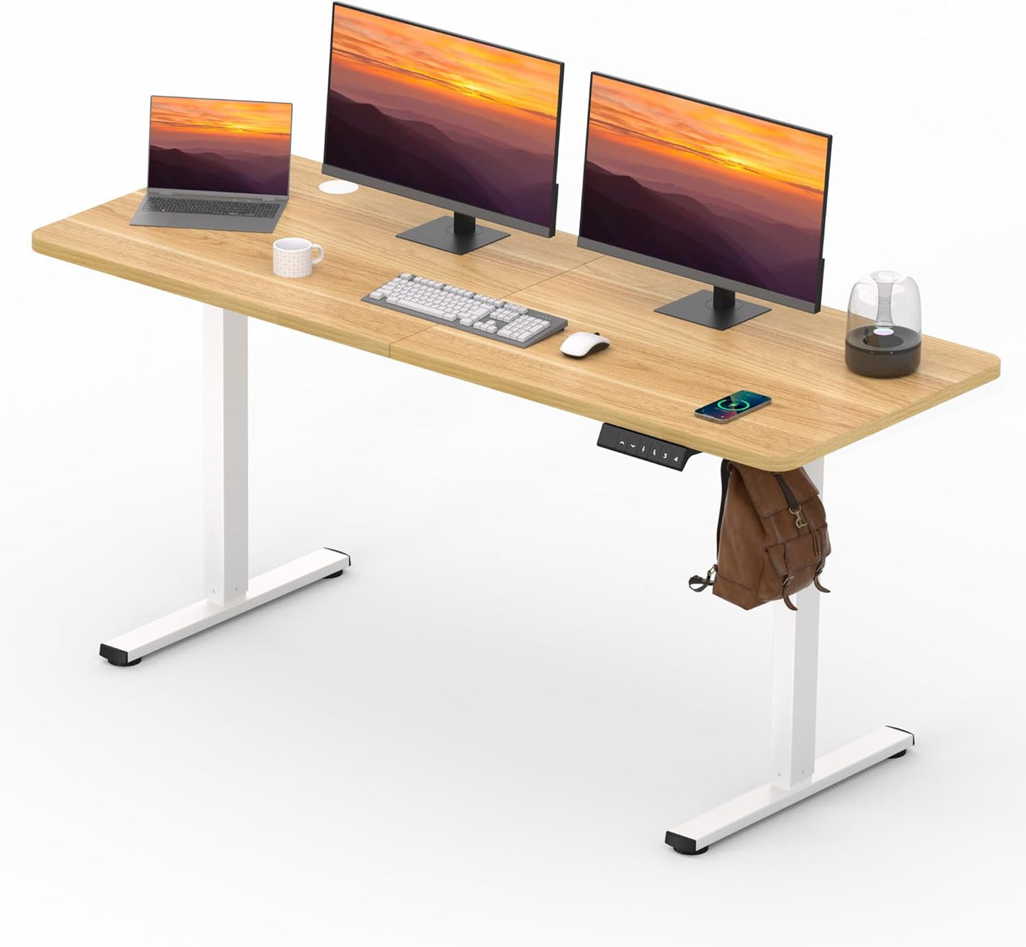 Adjustable Stand Up Desk with Memory Preset, Standing Desks 55 x 24 Inch Electric Home Office Desk Computer Workstation Splice Black Top + Black Frame