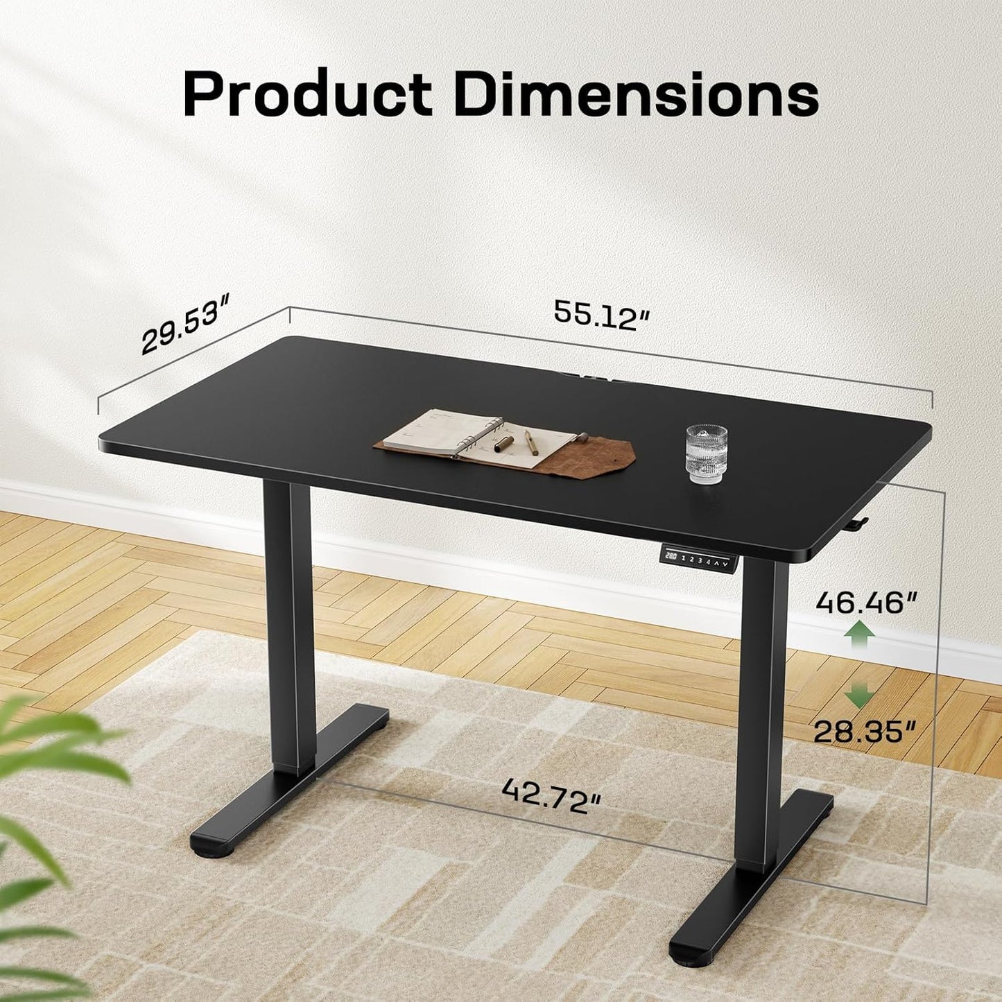 Marsail Electric Standing Desk with One-Piece Desktop,55 x 30 inch Height Adjustable Office Gaming Computer Desk with Deeper Tabletop,Home Office Stand up Desk with 4 Memory Presets, Desk for Bedroom