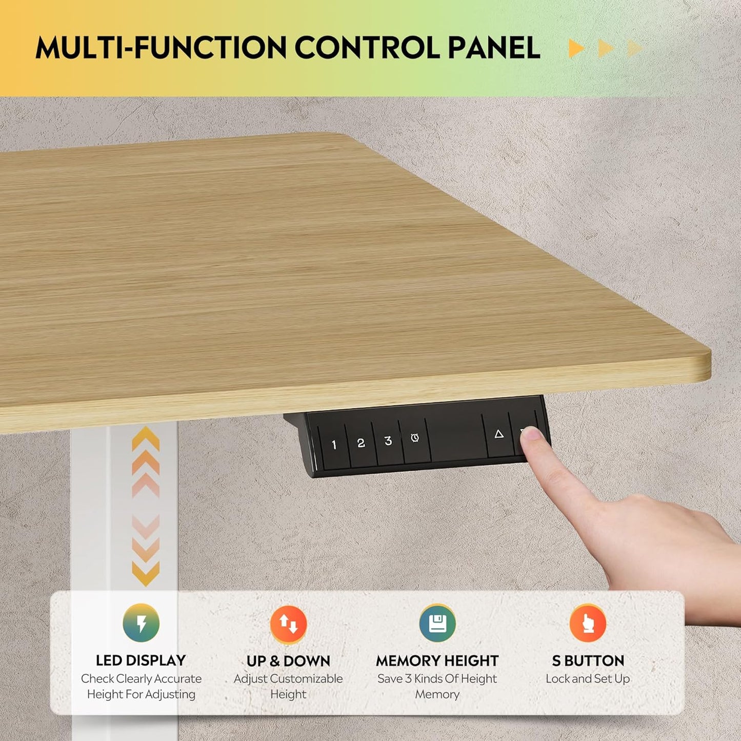DEVAISE Electric Standing Desk, 63 X 28 Inches Adjustable Height Stand up Desk for Home Office, Large Ergonomic Sit to Stand Desk with Headphone Hook, 3 Memory Preset Computer Desk, Maple