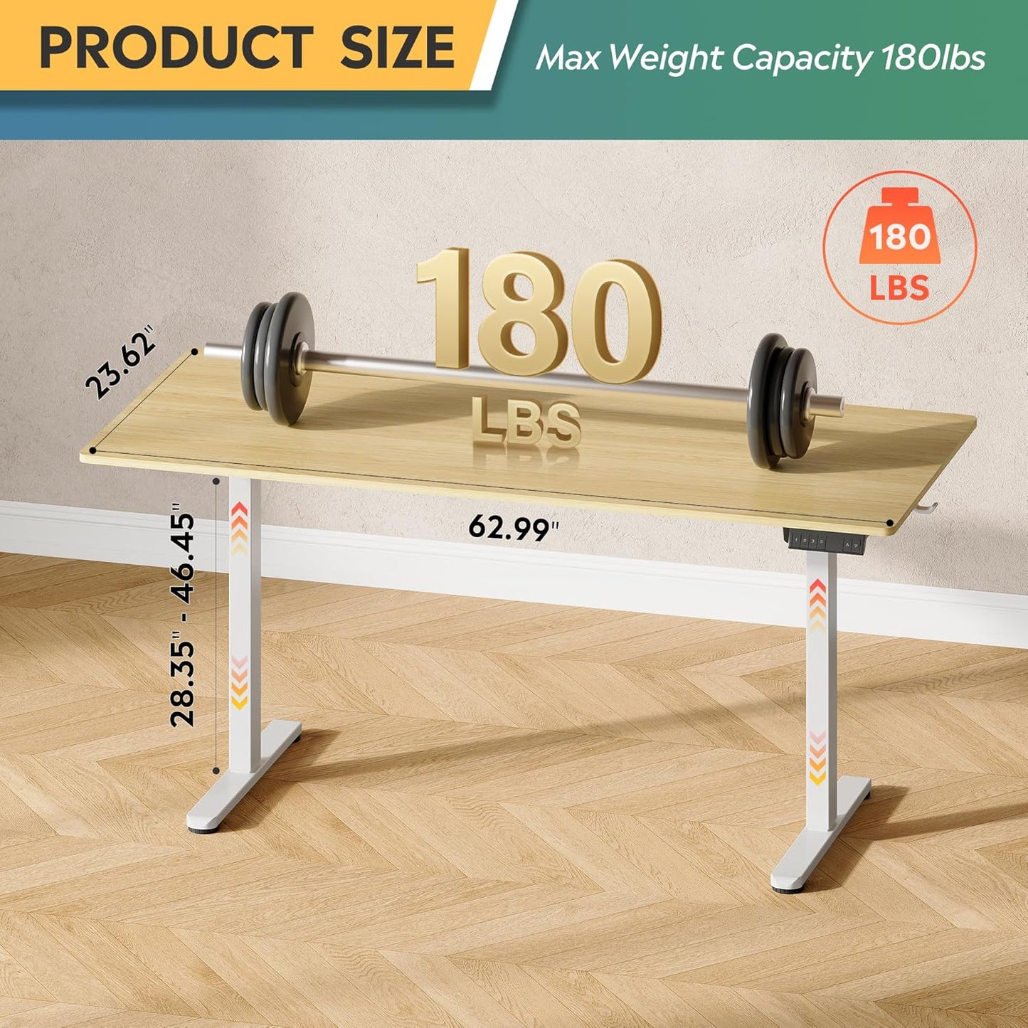 DEVAISE Electric Standing Desk, 63 X 28 Inches Adjustable Height Stand up Desk for Home Office, Large Ergonomic Sit to Stand Desk with Headphone Hook, 3 Memory Preset Computer Desk, Maple