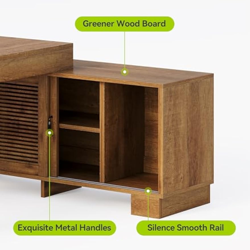 LITTLE TREE 63" L Shaped Executive Desk with Storage, Farmhouse Home Office Desk with 2-Tier Cabinets and Shelves, Large Wooden Computer Table Business Furniture Workstation Set, Brown