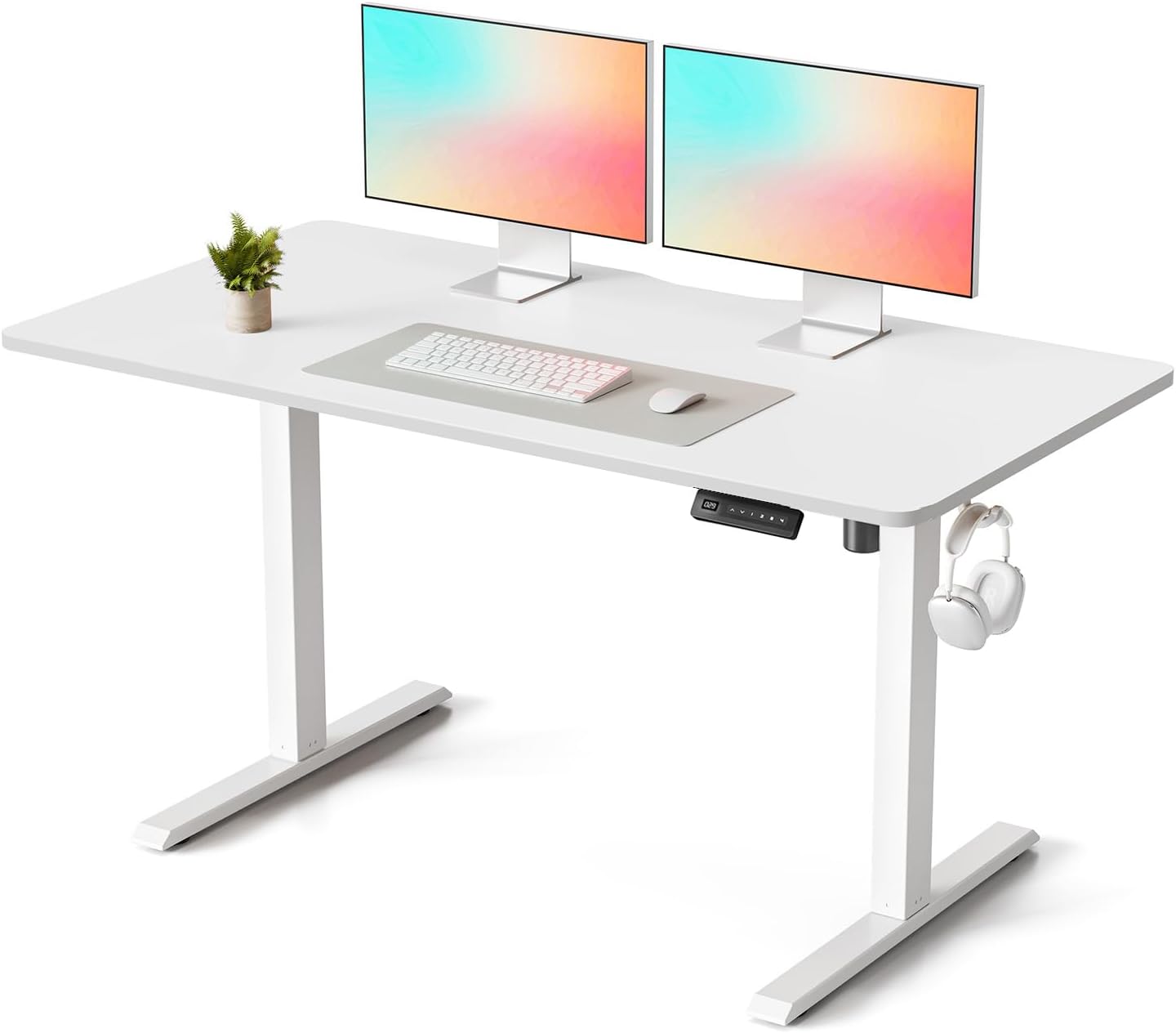 FEZIBO 40 x 24 Inchs Electric Standing Desk, Height Adjustable, Sit Stand Up, Computer Office Desk with Splice Board, White Frame/Light Rustic Top