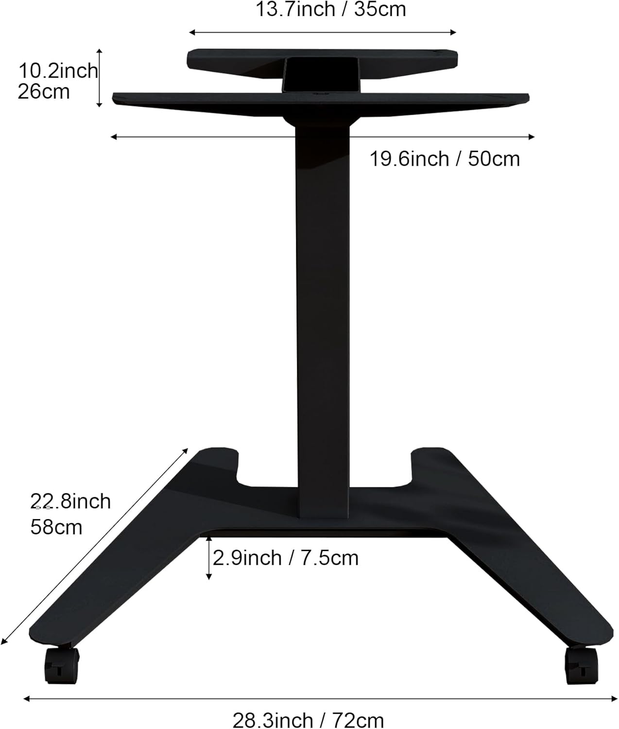 Fromann Electric Single Table Lift Desk Frame Mobile Standing 27.6in to 47.2in Height Adjustable Rolling Laptop Sit Stand Desk Base (Black)