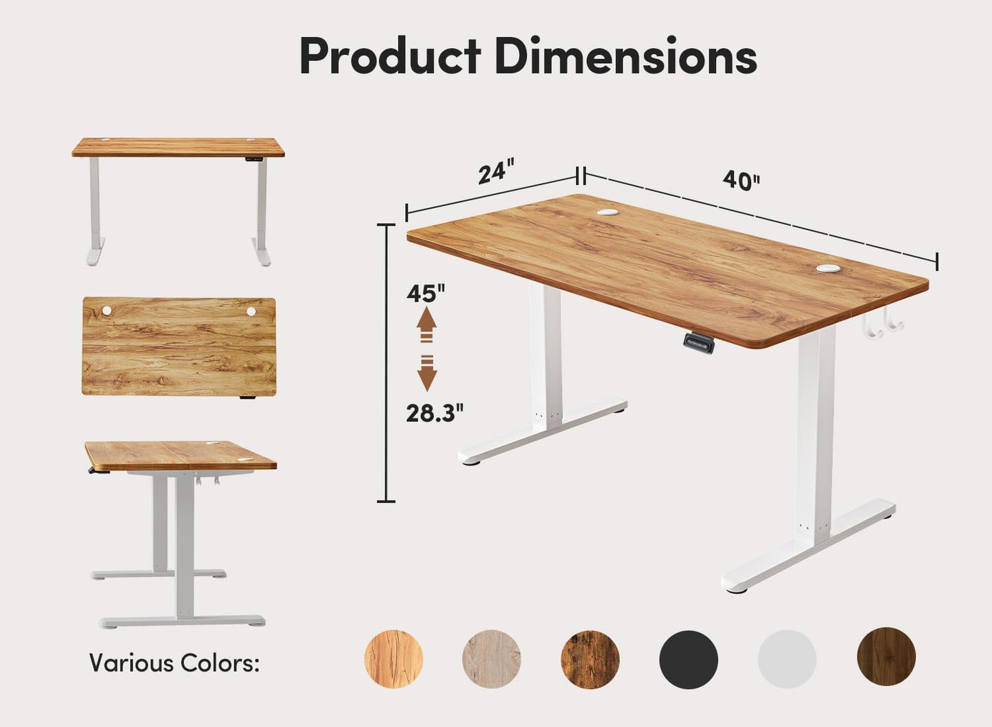 FEZIBO 40 x 24 Inchs Electric Standing Desk, Height Adjustable, Sit Stand Up, Computer Office Desk with Splice Board, White Frame/Light Rustic Top