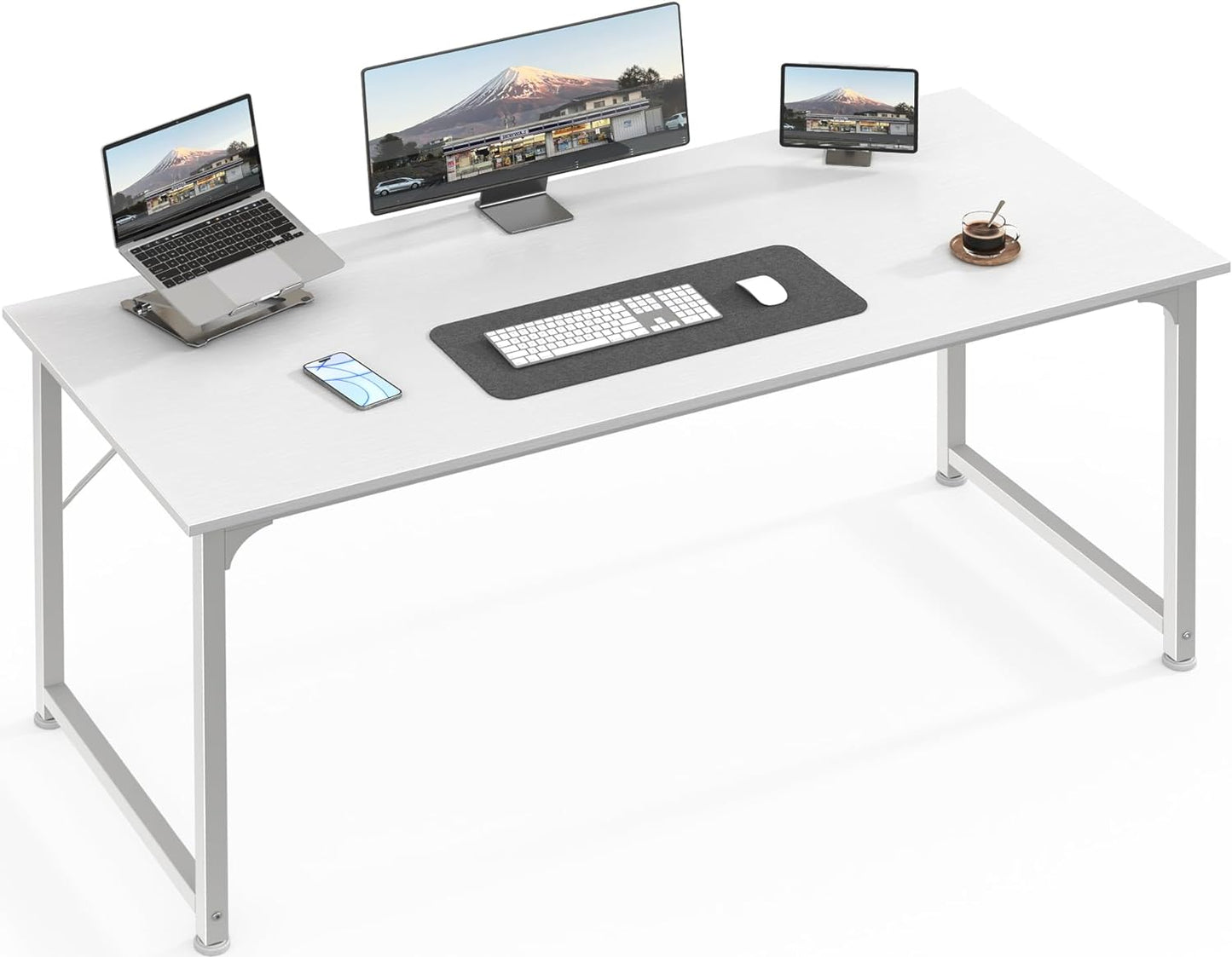 Huuger Computer Desk, 70 Inch Office Desk, Gaming Desk with Storage, Writing Desk Work Desk for Home Office, Study, Long Simple Desk, Large Legroom, Metal Frame, White