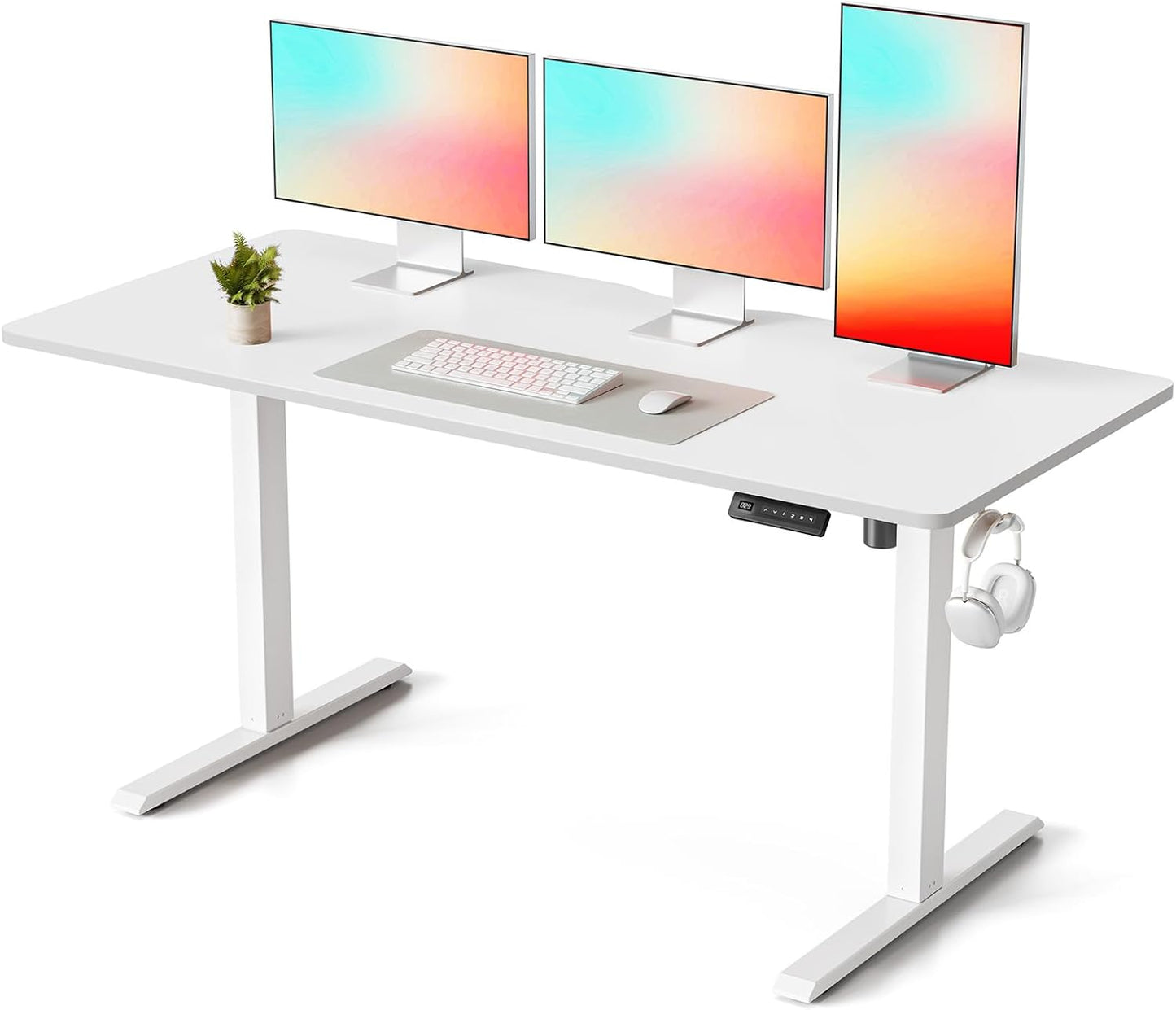 FEZIBO 40 x 24 Inchs Electric Standing Desk, Height Adjustable, Sit Stand Up, Computer Office Desk with Splice Board, White Frame/Light Rustic Top