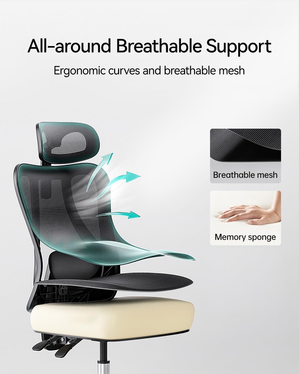 Hbada P3 Ergonnomic Office Chair with 2D Adjustable Lumbar Support, Office Chair with Adjustable Headrest and Armrest, 145° Stepless Tilt Function, Black(No Footrest)