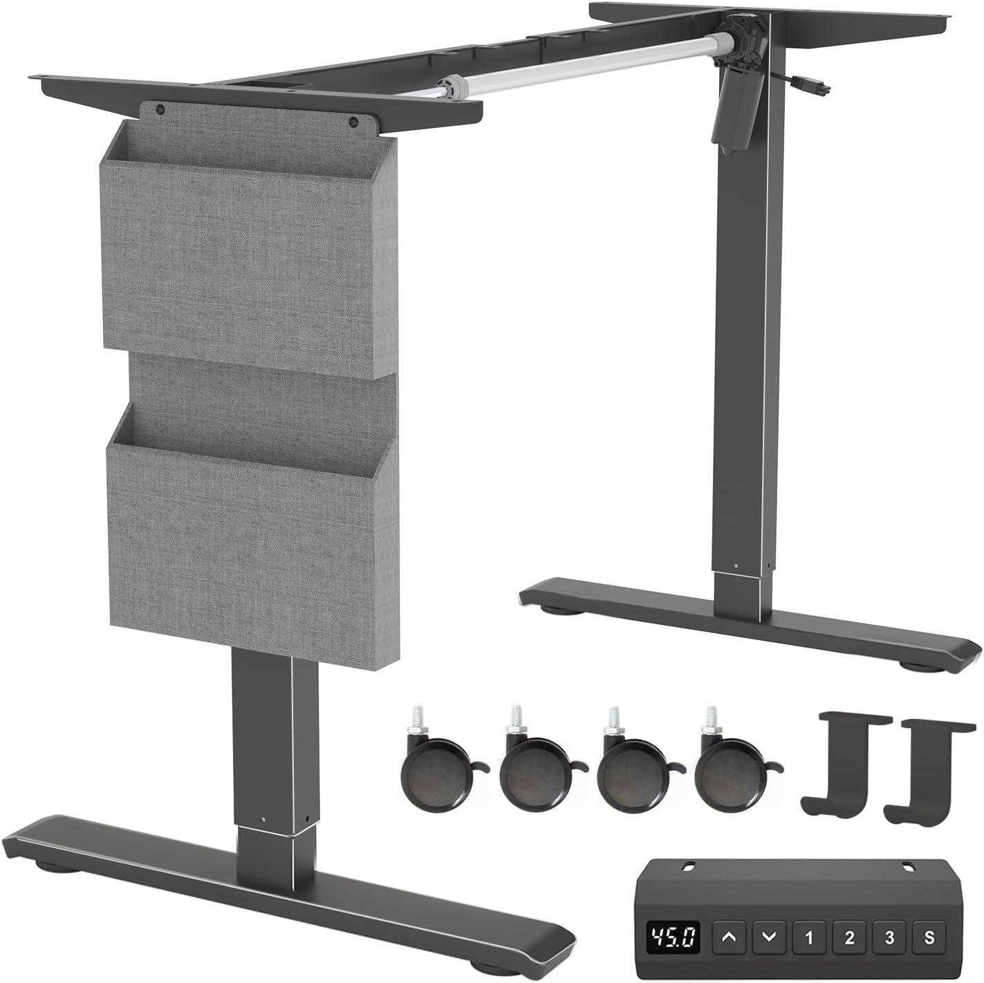 Dual Motor Standing Desk Frame Electric Adjustable Legs, Workstation Standing Desk Legs, with Storage Bag, Headphone Hook, and Caster Wheels