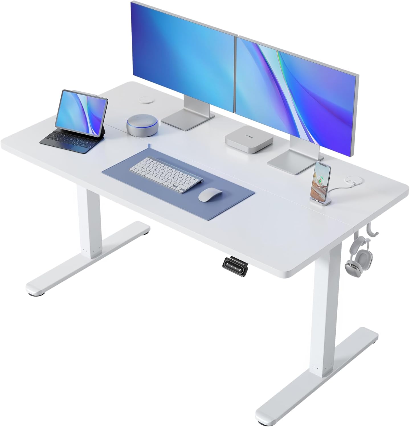FEZIBO 40 x 24 Inchs Electric Standing Desk, Height Adjustable, Sit Stand Up, Computer Office Desk with Splice Board, White Frame/Light Rustic Top
