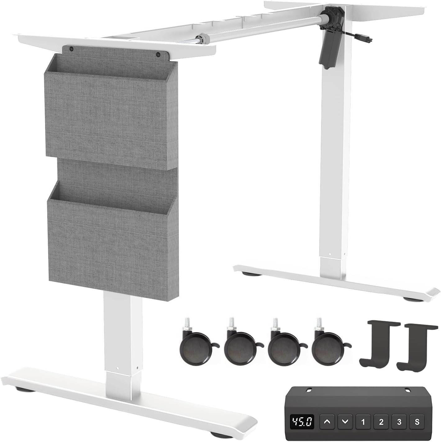 Dual Motor Standing Desk Frame Electric Adjustable Legs, Workstation Standing Desk Legs, with Storage Bag, Headphone Hook, and Caster Wheels