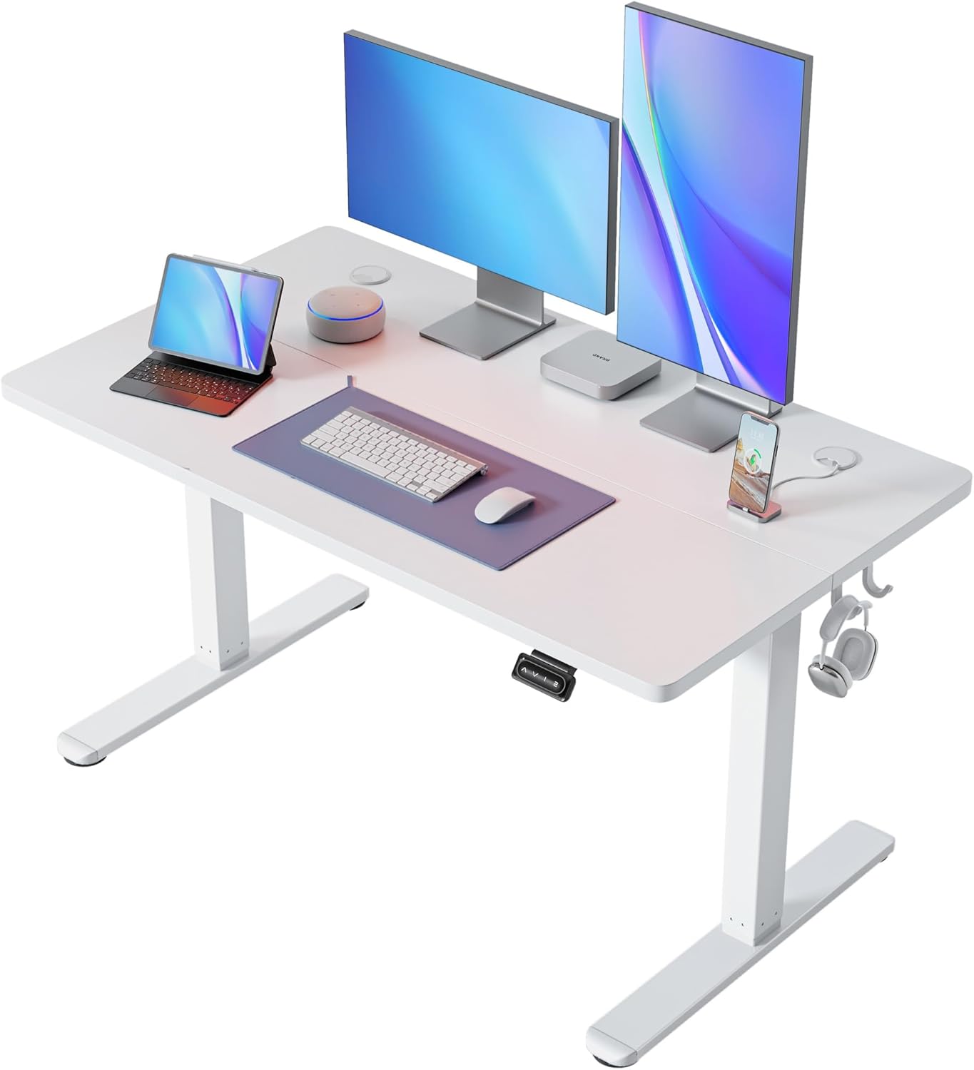 FEZIBO 40 x 24 Inchs Electric Standing Desk, Height Adjustable, Sit Stand Up, Computer Office Desk with Splice Board, White Frame/Light Rustic Top