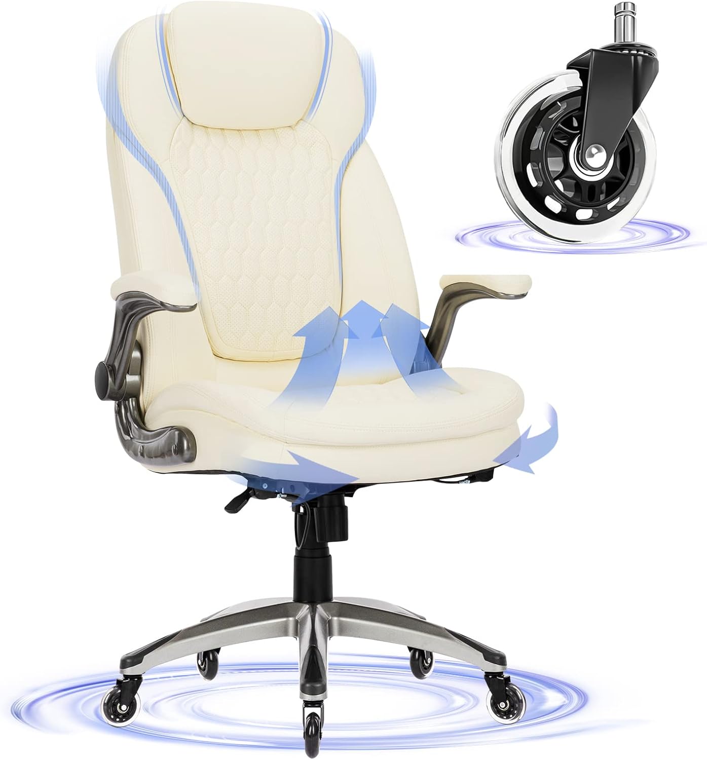 Executive Office Chair-Ergonomic Computer Desk Chair, High Back Leather Chair with Padded Flip-up Arms, Swivel Home Office Chair Upgraded Caster-Black