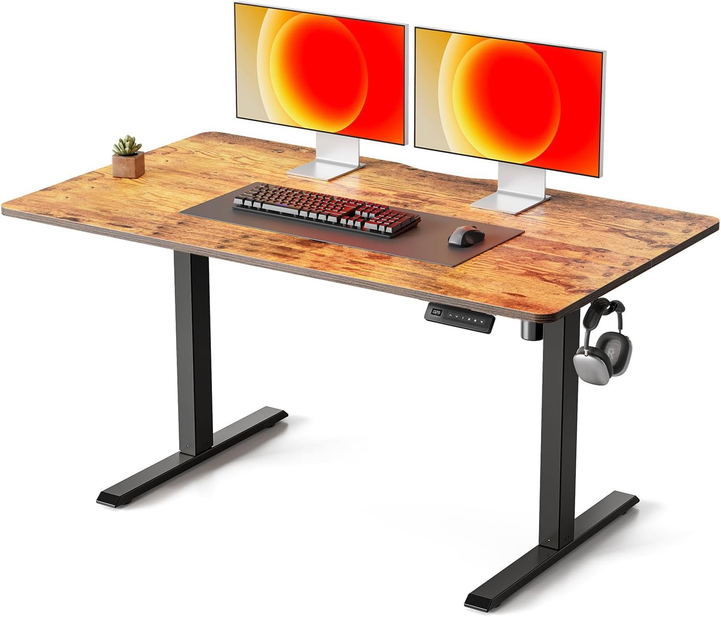 FEZIBO 40 x 24 Inchs Electric Standing Desk, Height Adjustable, Sit Stand Up, Computer Office Desk with Splice Board, White Frame/Light Rustic Top
