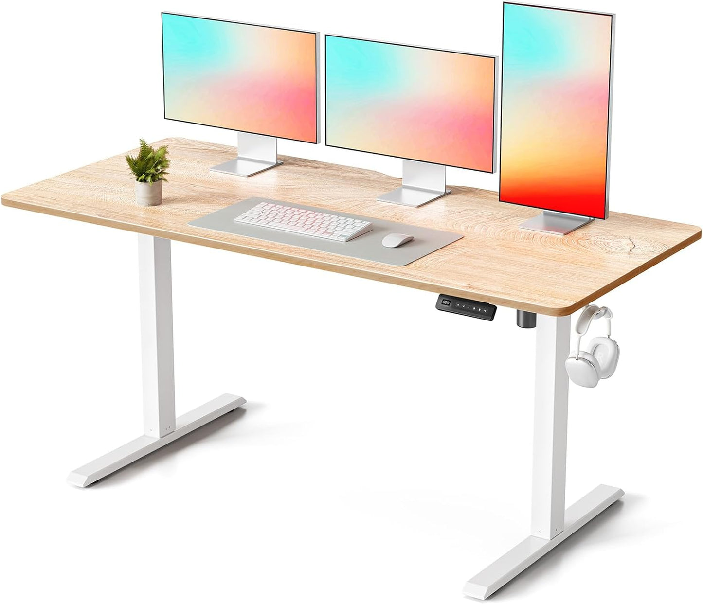 FEZIBO 40 x 24 Inchs Electric Standing Desk, Height Adjustable, Sit Stand Up, Computer Office Desk with Splice Board, White Frame/Light Rustic Top
