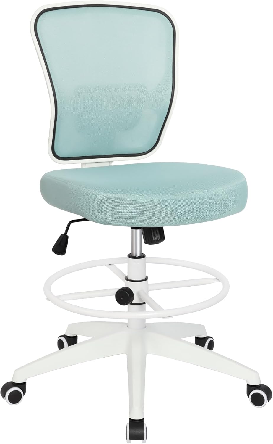 Armless Drafting Chair Tall Office Chair Adjustable Height High Back Ergonomic Desk Chair Drafting Stool Rolling Bar Stools Chairs with Footrest and Wheels