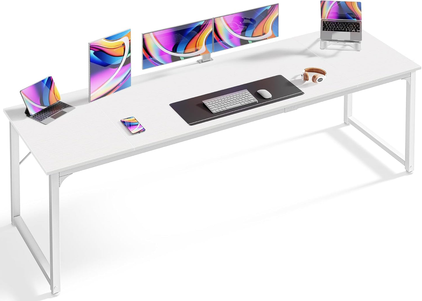 Huuger Computer Desk, 70 Inch Office Desk, Gaming Desk with Storage, Writing Desk Work Desk for Home Office, Study, Long Simple Desk, Large Legroom, Metal Frame, White