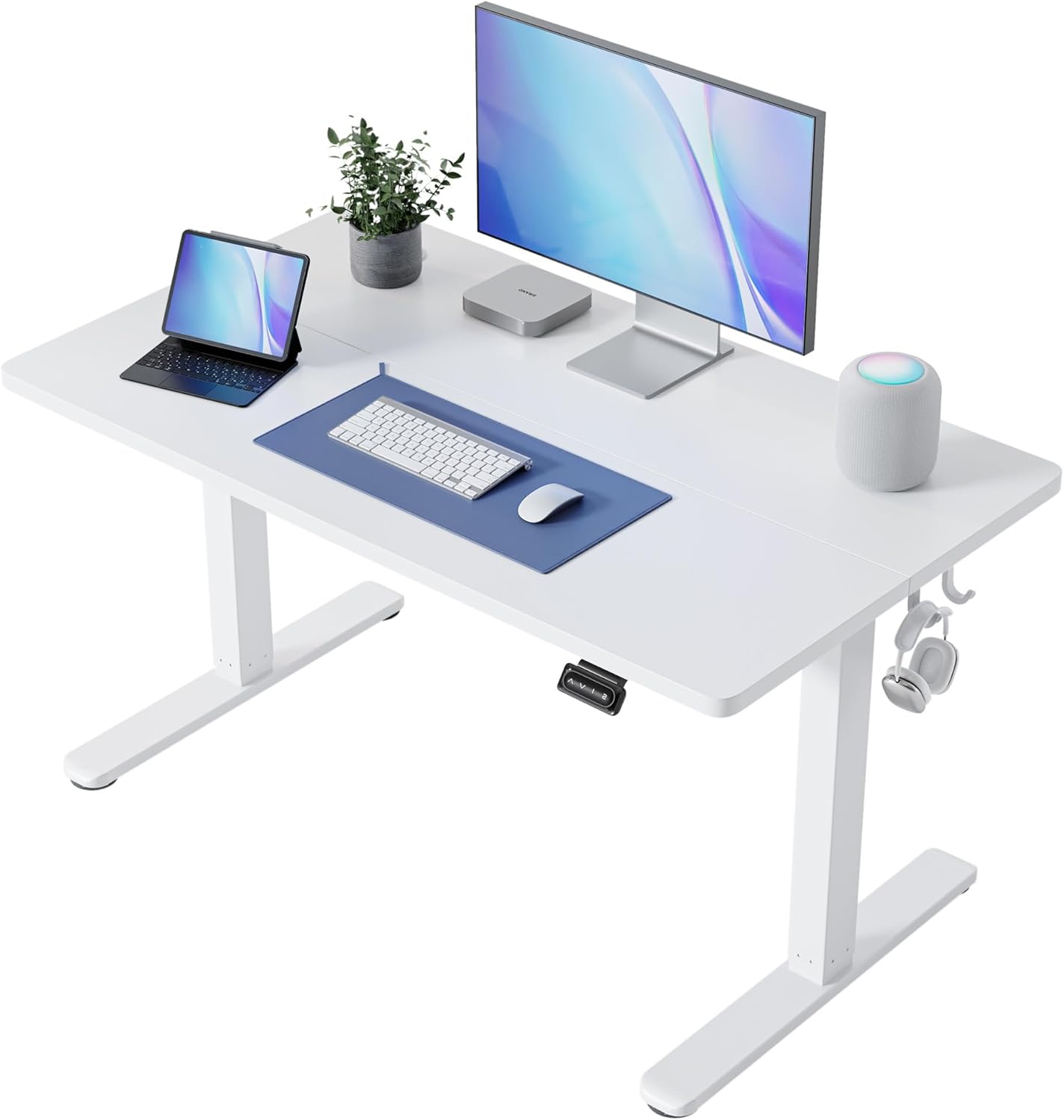 FEZIBO 40 x 24 Inchs Electric Standing Desk, Height Adjustable, Sit Stand Up, Computer Office Desk with Splice Board, White Frame/Light Rustic Top
