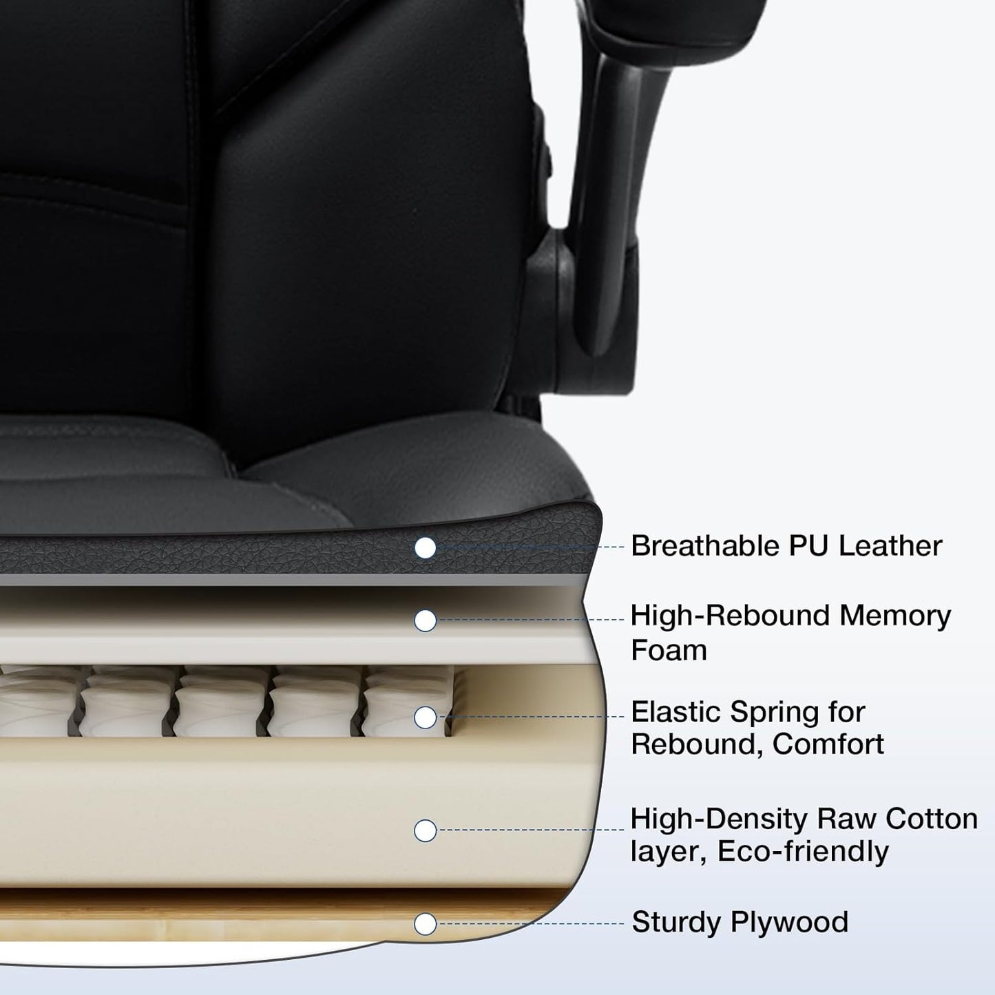 Executive Office Chair Big and Tall 450lbs Heavy Duty Office Chair with Adjustable Lumbar Support High Back Ergonomic Home Computer Leather Chair with Padded Flip-up Arms for Heavy People,Black