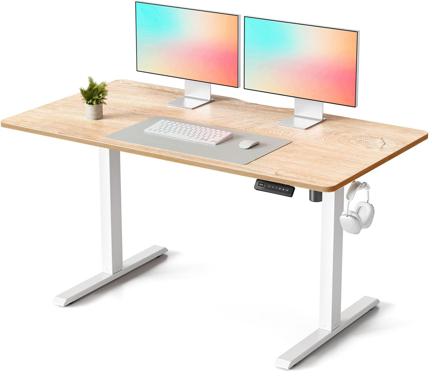 FEZIBO 40 x 24 Inchs Electric Standing Desk, Height Adjustable, Sit Stand Up, Computer Office Desk with Splice Board, White Frame/Light Rustic Top