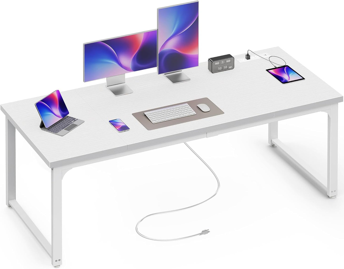 Huuger 63 x 24 inch Desk with Power Outlets & USB-C, Deeper & Thicker Desktop, Robust Metal Tubes, Computer Desk, Heavy Duty Office Desk, Work Gaming Desk, for Home Office, Black