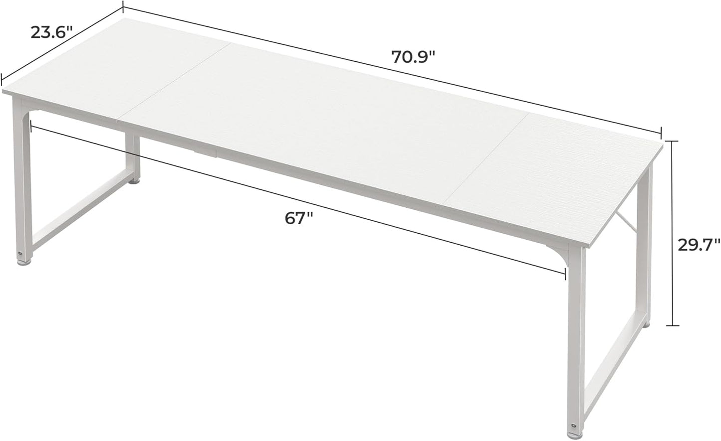Huuger Computer Desk, 70 Inch Office Desk, Gaming Desk with Storage, Writing Desk Work Desk for Home Office, Study, Long Simple Desk, Large Legroom, Metal Frame, White
