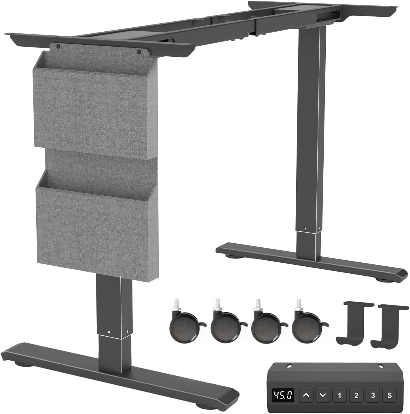 Dual Motor Standing Desk Frame Electric Adjustable Legs, Workstation Standing Desk Legs, with Storage Bag, Headphone Hook, and Caster Wheels