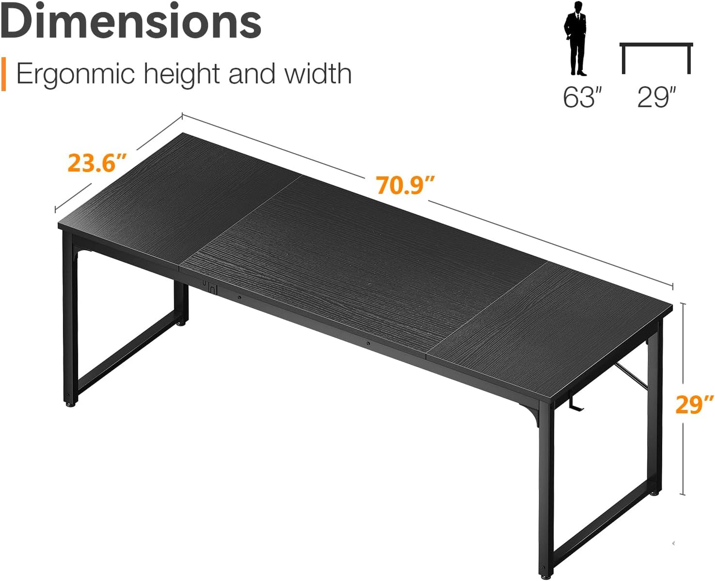 Coleshome 71 Inch Computer Desk, Modern Simple Style Desk for Home Office, Study Student Writing Desk, Black