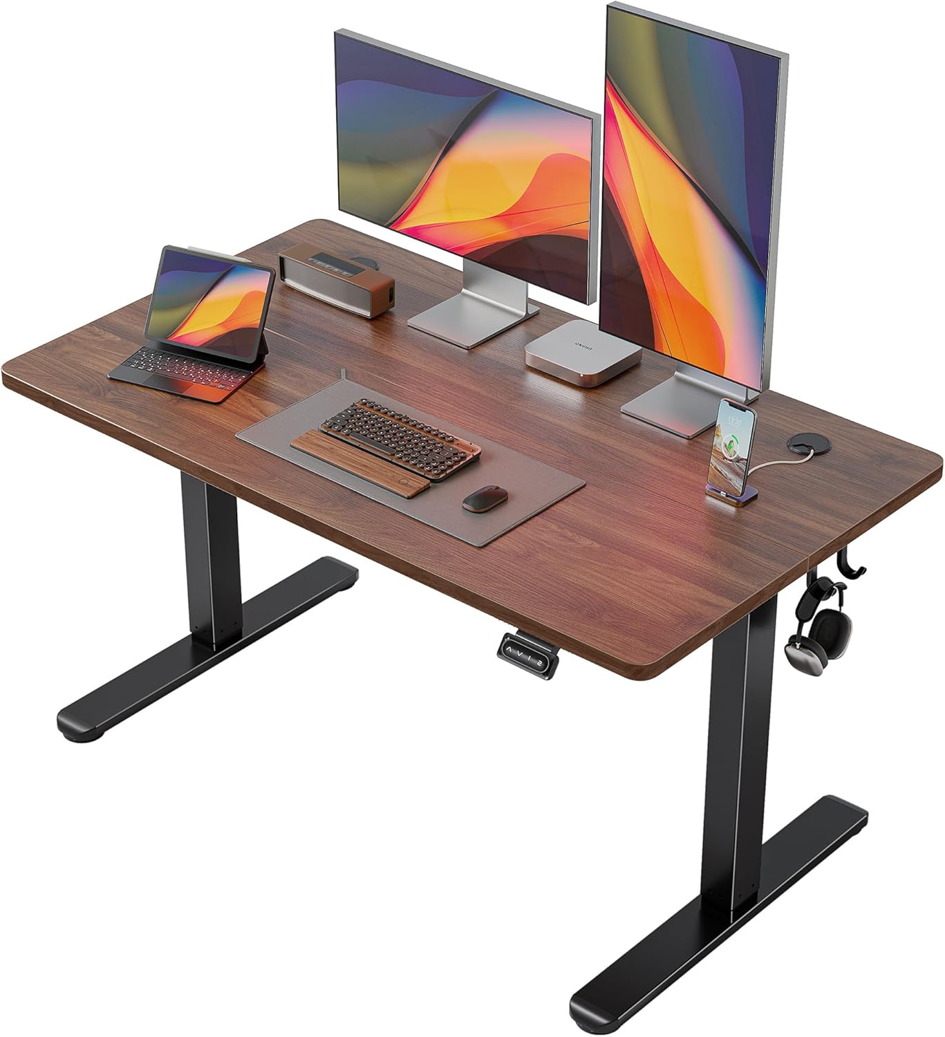 FEZIBO 40 x 24 Inchs Electric Standing Desk, Height Adjustable, Sit Stand Up, Computer Office Desk with Splice Board, White Frame/Light Rustic Top