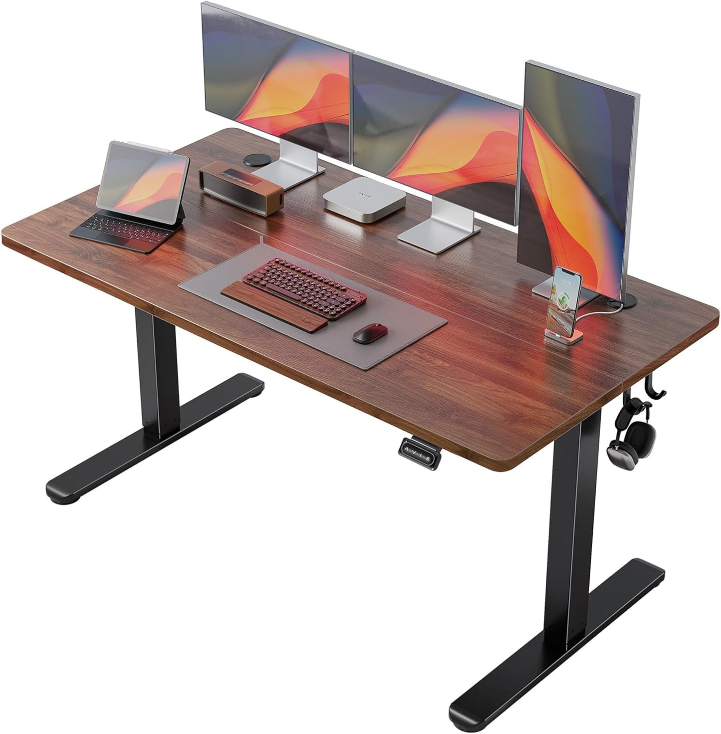 FEZIBO 40 x 24 Inchs Electric Standing Desk, Height Adjustable, Sit Stand Up, Computer Office Desk with Splice Board, White Frame/Light Rustic Top