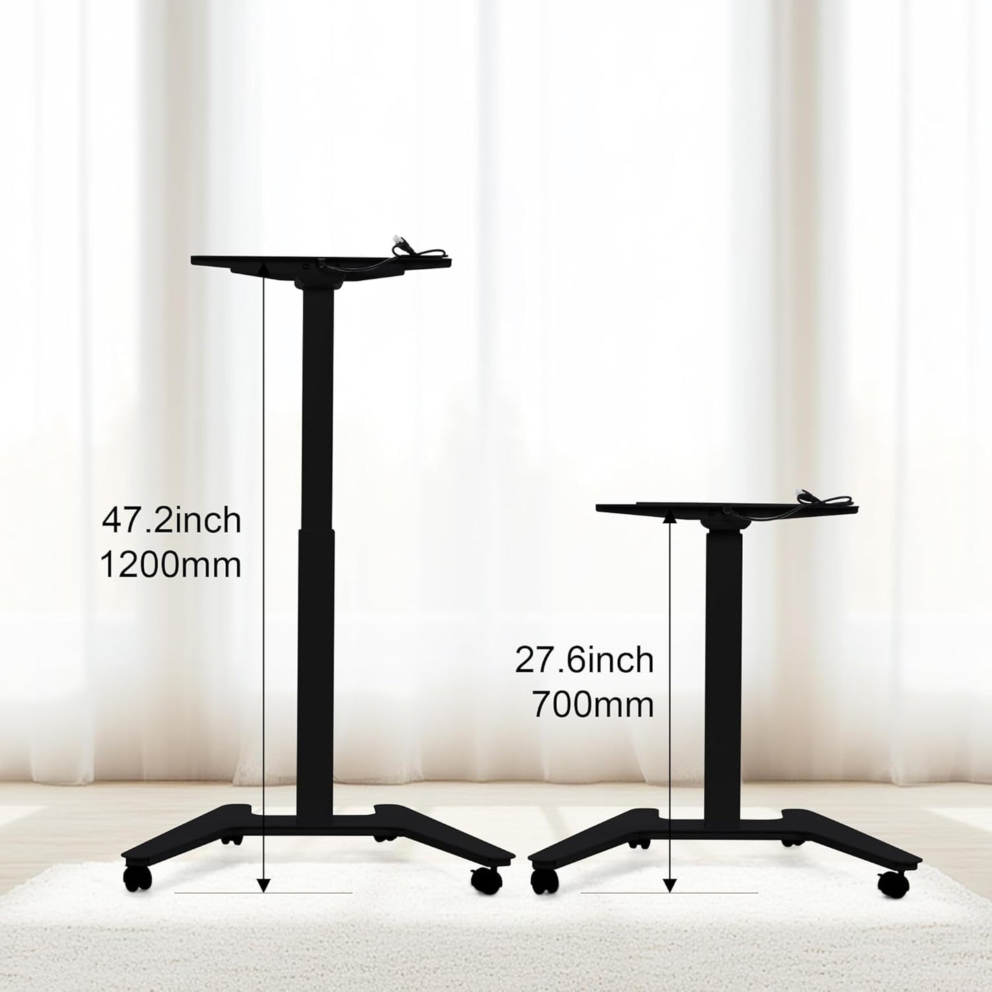 Fromann Electric Single Table Lift Desk Frame Mobile Standing 27.6in to 47.2in Height Adjustable Rolling Laptop Sit Stand Desk Base (Black)