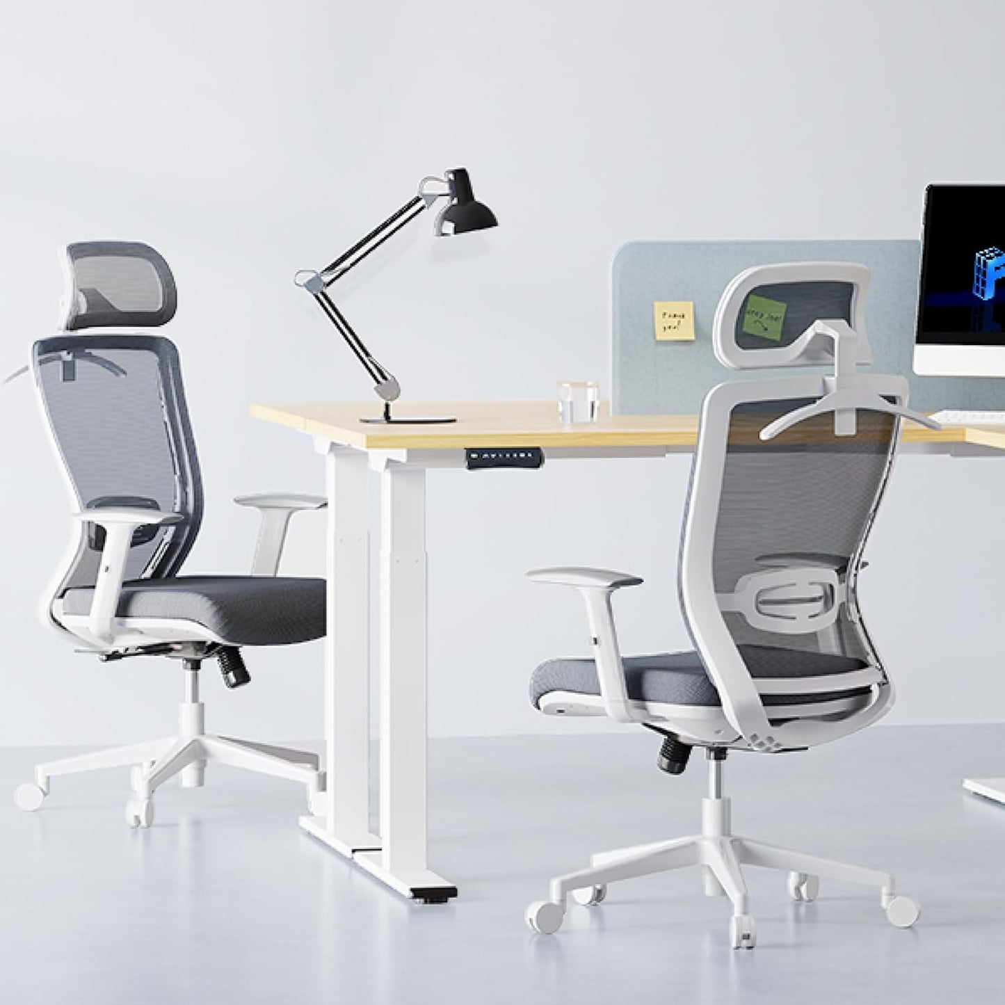 FLEXISPOT Classic Ergonomic Office Chair with High Back Swivel Computer Chair Executive Office Desk Chairs, with Lumbar Support/2D Headrest/Lockable Tilt Function, Foam Seat Cushion, White+Gray