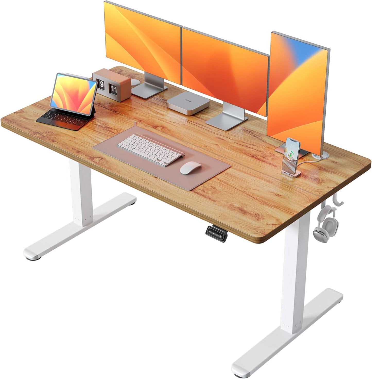 FEZIBO 40 x 24 Inchs Electric Standing Desk, Height Adjustable, Sit Stand Up, Computer Office Desk with Splice Board, White Frame/Light Rustic Top